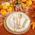 thumbnail image 3 of 350 Pieces White and Gold Plastic Plates - 50 Guest Thanksgiving Dinnerware Set Include 100 Plates, 50 Gold Plastic Silverware, 50 Gold Napkins and 50 Gold Rim Cups for Thanksgiving, 3 of 17