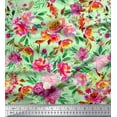 thumbnail image 1 of Soimoi Green Japan Crepe Satin Fabric Leaves & Pink Floral Watercolor Print Fabric by Yard 42 Inch Wide, 1 of 1