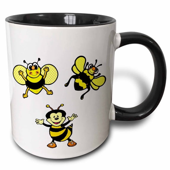 3drose, Bumble Bee Party, 15oz Two-tone Black Mug