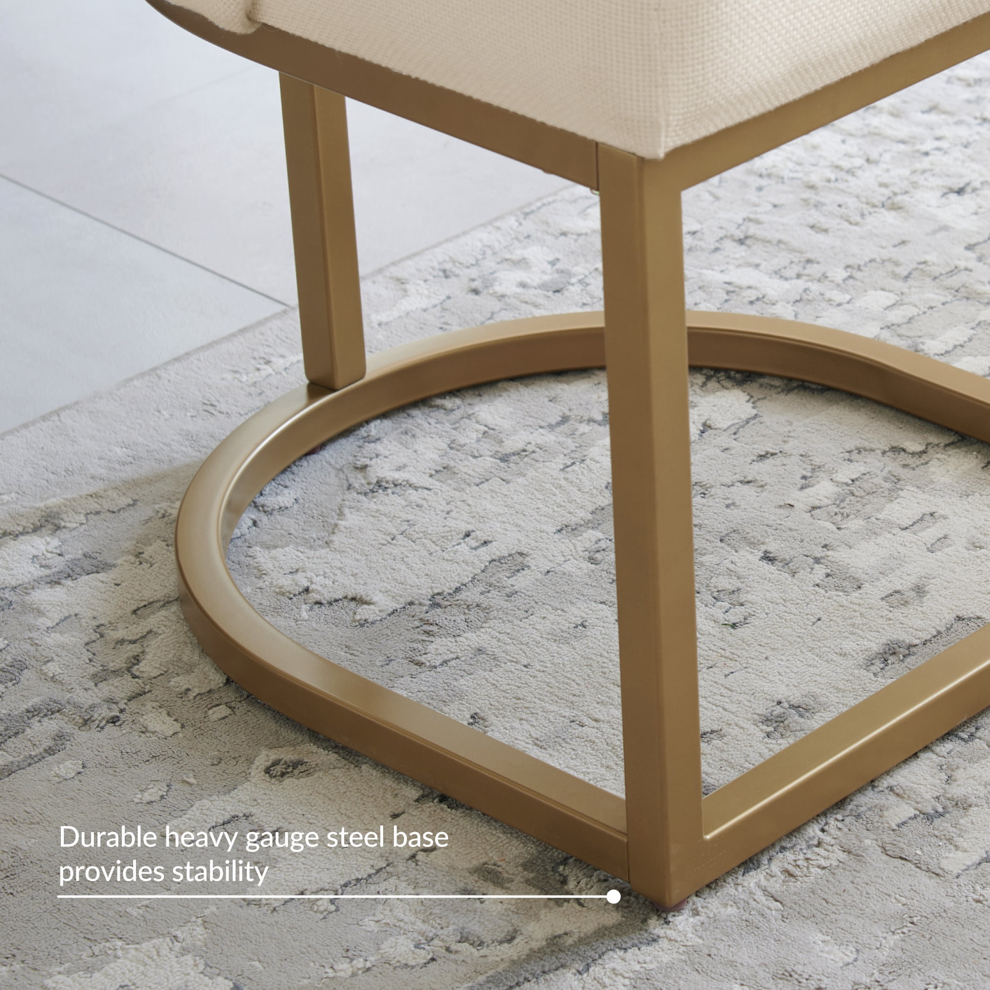 Upholstered Barrelback Dining Chair with Gold Metal Base, Modern White Linen, Set of 2