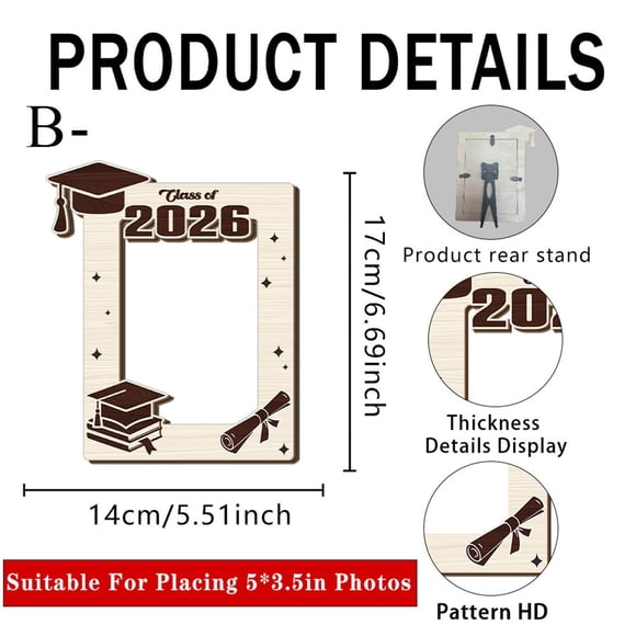 Decorative Desk Ornament Class of 2026 Graduation Photo Frame Graduation Themed Display Stand with Cap and Diploma Design Natural Wood Finish Desk Decor Ornament Tabletop Decoration Home Decor Figuri
