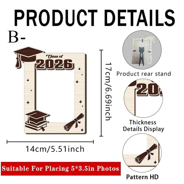 Decorative Desk Ornament Class of 2026 Graduation Photo Frame Graduation Themed Display Stand with Cap and Diploma Design Natural Wood Finish Desk Decor Ornament Tabletop Decoration Home Decor Figuri