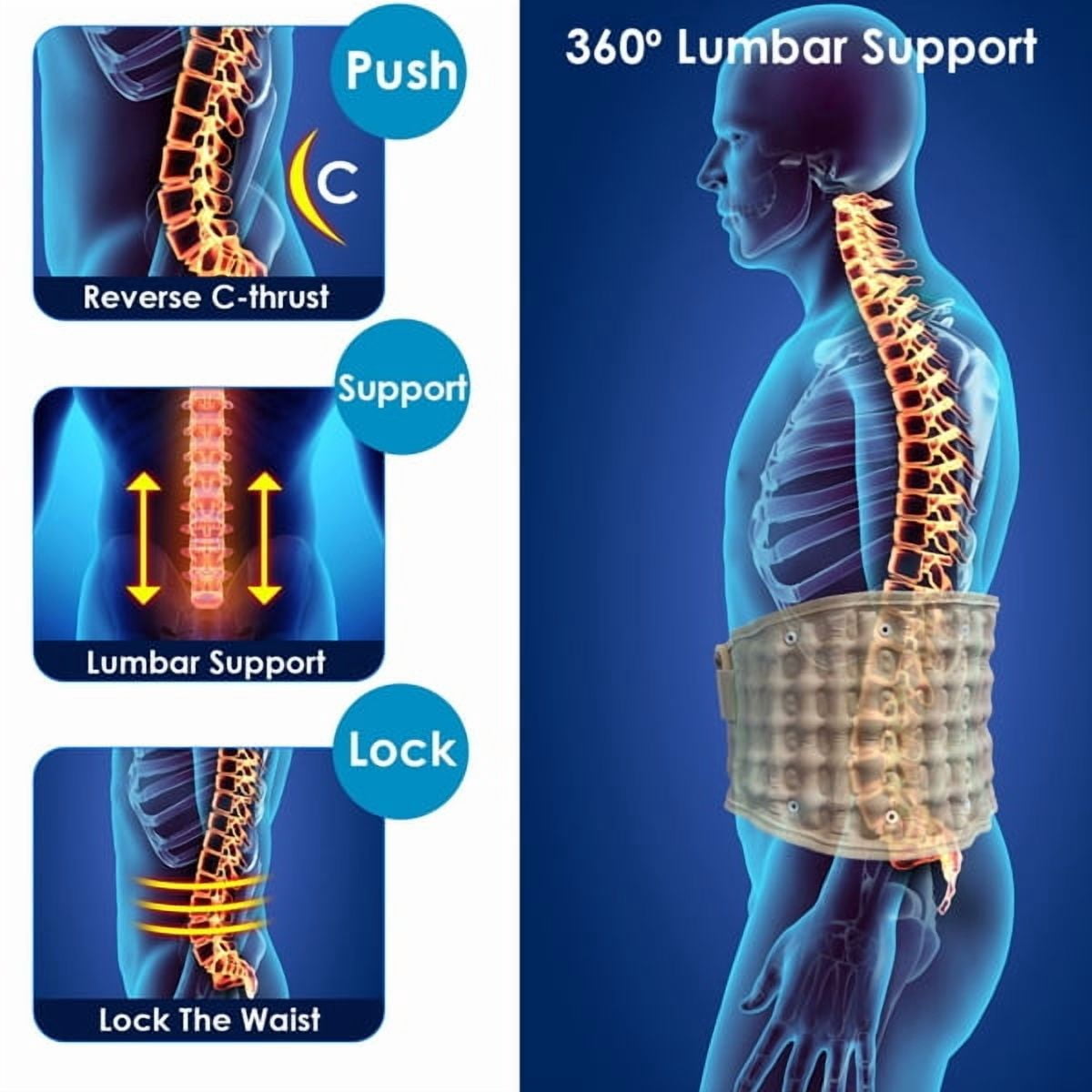 Decompression Back Belt Lumbar Spine Support Lower Back Air Traction Device with Hand Pump Extension Pad for Men Women Pain Relief Fit For All Waist