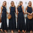 thumbnail image 1 of Mode Femmes Sans Manches Pois Parti Bodycon Été Plage Longue Robe Maxi, 1 of 4
