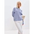 thumbnail image 2 of Women'S Chunky Knit Sweaters 2025 Fall Long Sleeve Crew Neck Oversized Pullover Winter Fashion Clothes Blue & Gray M, 2 of 8