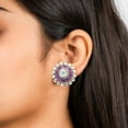 thumbnail image 3 of Auory Regal Uncut Moissanite and Amethyst Floral Stud Earrings in Gold-Plated for Wife, 3 of 8