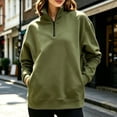 thumbnail image 2 of Tnhcen Women's Quarter Zip Pullover Sweatshirt Long Sleeve Mock Neck Solid Color Loose Fit Kangaroo Pocket Casual Fall Winter Soft Fleece Top Plus Size S-3XL, 2 of 5