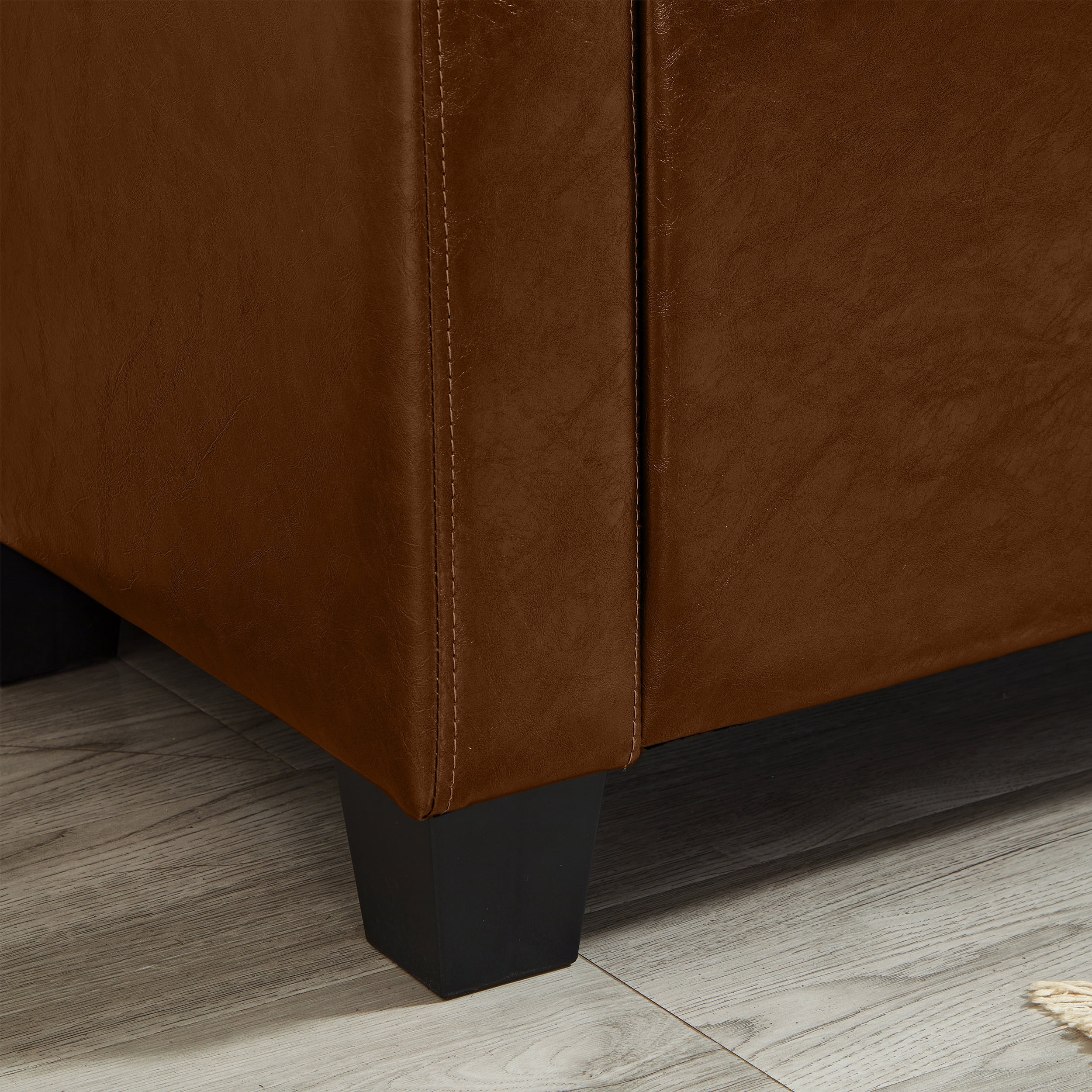 Faux Leather (PU) Storage Ottoman Bench, Features Tufted Upholstery and a Lift-Top for Spacious Hidden Storage, Multi-Purpose Bench for Any Room, Brown (48"L x 18.1"W)