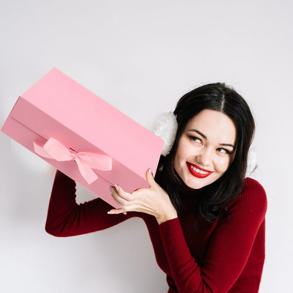 LABSERRON Pink Square Paper present Box 1Pack with Bow Packaging for Women Family Friends Decorative Storage