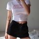 thumbnail image 4 of Camiseta de mujer Jumpingount corta delgada con cuello redondo top corto con letras impresas blanco M AP001464-01B, 4 of 7