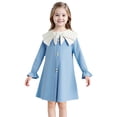 thumbnail image 3 of CPNG Girls Summer Dresses Ruffle Sleeve A-Lined Dress Bow Peter Pan Collar Long Sleeve Sleeveless Button Decor Dress, 3 of 9