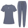 thumbnail image 2 of Nmnitkp Women's Scrubs Set Short Sleeve V-Neck Button Top Drawstring Jogger Pants Side Slit Pockets Four-Way Stretch Moisture-Wicking Antimicrobial Caregiver Nursing Medical Uniforms Gray,L, 2 of 9