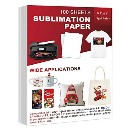Sublimation Paper 100 Sheets 8.5 x 11 Inches, for Any Inkjet Printer with Sublimation Ink Epson, HP, Canon Sawgrass, Heat Transfer Sublimation for Mugs T-shirts Light Fabric