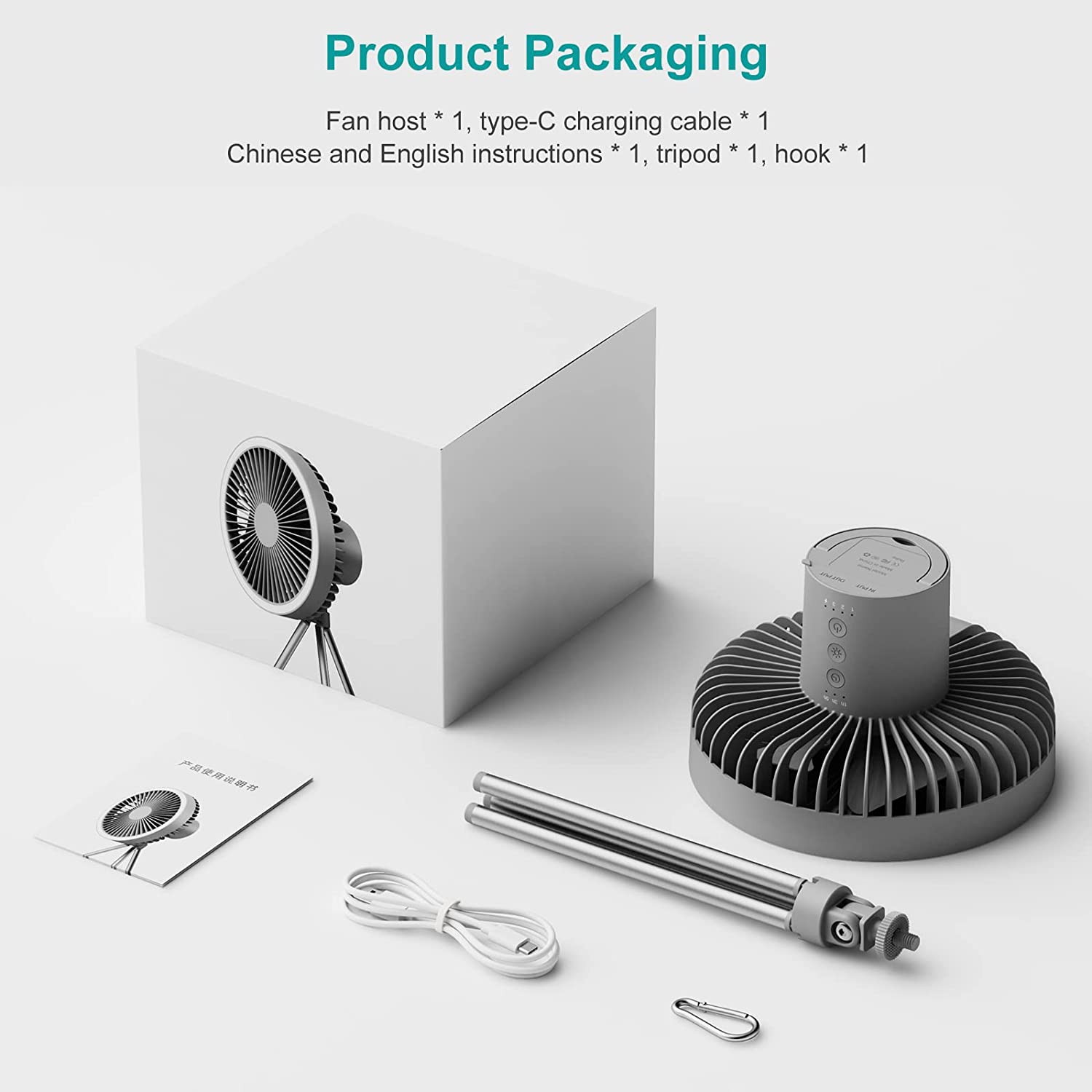 Babyltrl 3 in 1 Portable Desk Fan with LED Lantern,30H Working Time,10000mAh USB Rechargeable Hanging Tent Personal Small Fan for Camping Outdoor Indoor