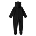 thumbnail image 5 of Kids Hooded Onesie Fleece Footed Jumpsuit with Bear Ears, Full Zip One Piece Cozy Sherpa Loungewear for Boys Girls, Black 10Y, 5 of 8