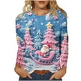 thumbnail image 2 of Craaazy Women's Casual Christmas Print Round Neck Long Sleeve T-Shirt Loose Santa Snowman Xmas Tree Top Gifts, 2 of 5