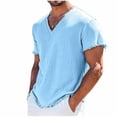 thumbnail image 3 of akafmk Plus Size Linen Shirts for Men Short Sleeve V Neck T Shirt Solid-Color Vintage Casual Beach Shirts Summer Tops, Size 3XL, 3 of 7