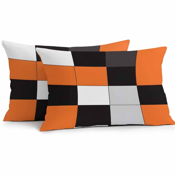 Orange Black Patchwork Outdoor Pillow Covers Pack of 2 Abstract Geometric Art Waterproof Throw Pillow Covers Decorative Cushion Cases for Patio Garden Tent Balcony Couch 20x12 inch