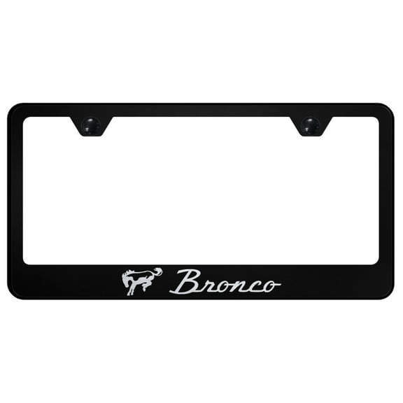 Ford Bronco Laser Etched Logo Stainless Steel License Plate Frame (Chrome on Black)