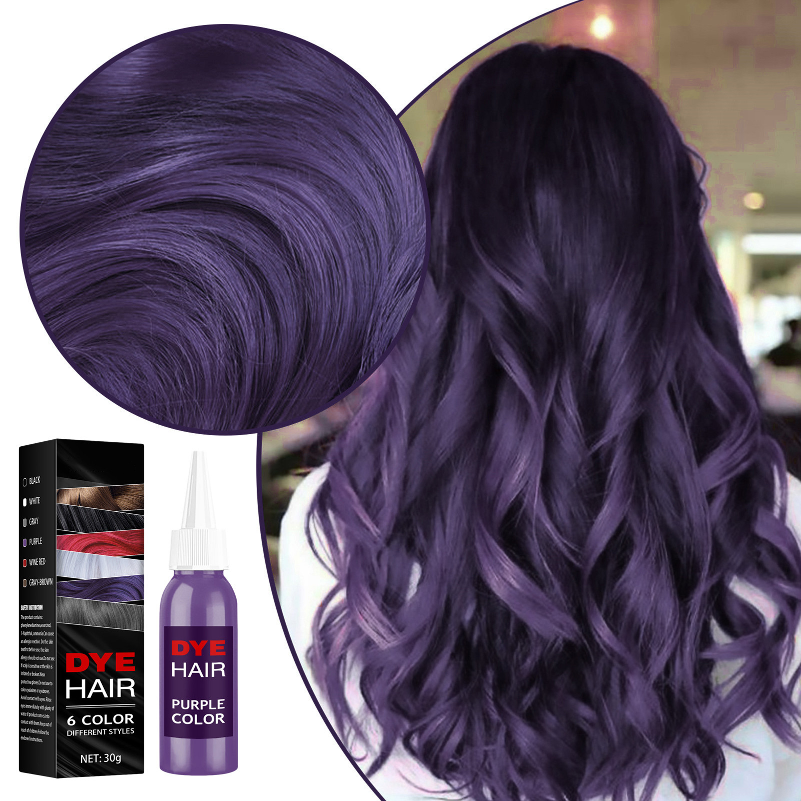 Fovolat Black Hair Color Dye - Full-coverage Semi-Permanent Hair Dye Cream  | Easy & Fast Staining, Wine Red/Black/Grey Brown/Gray/White/Purple(30g) -  Walmart.com