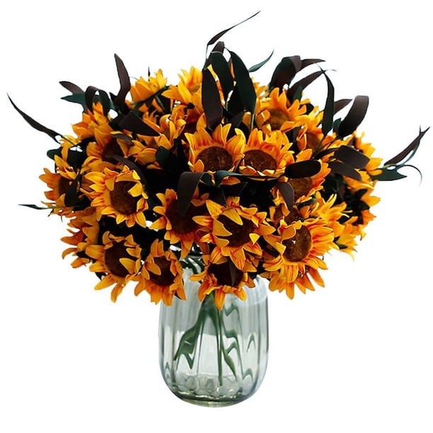 Bewildely Girasoles artificiales de seda de otoño de 6 uds. De 7cm de largo, rama de flores DIY para el hogar, boda, decoración de otoño, Kits de decoración para fiestas