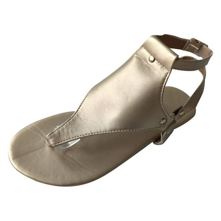 

Lyinloo Summer New Style Large Size Ladies Flat Flip Flops Casual Herringbone Sandals Gold 36