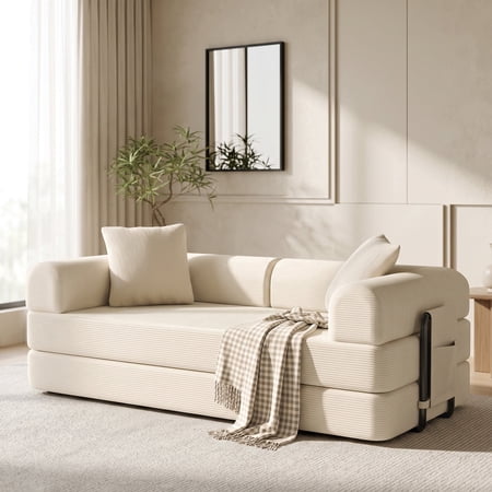 CATGOOD 78" Convertible Sofa Bed with Storage Bag, Sectional Couch for Living Room, Sleeper Loveseat Free Assembly, White
