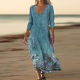 thumbnail image 2 of WTOBBY Women's Timeless Floral Print V-Neck 3/4 Sleeve Beach Dress, Relaxed Fit Midi Sundress with Casual Style for Seaside Activities,Sky Blue L, 2 of 6