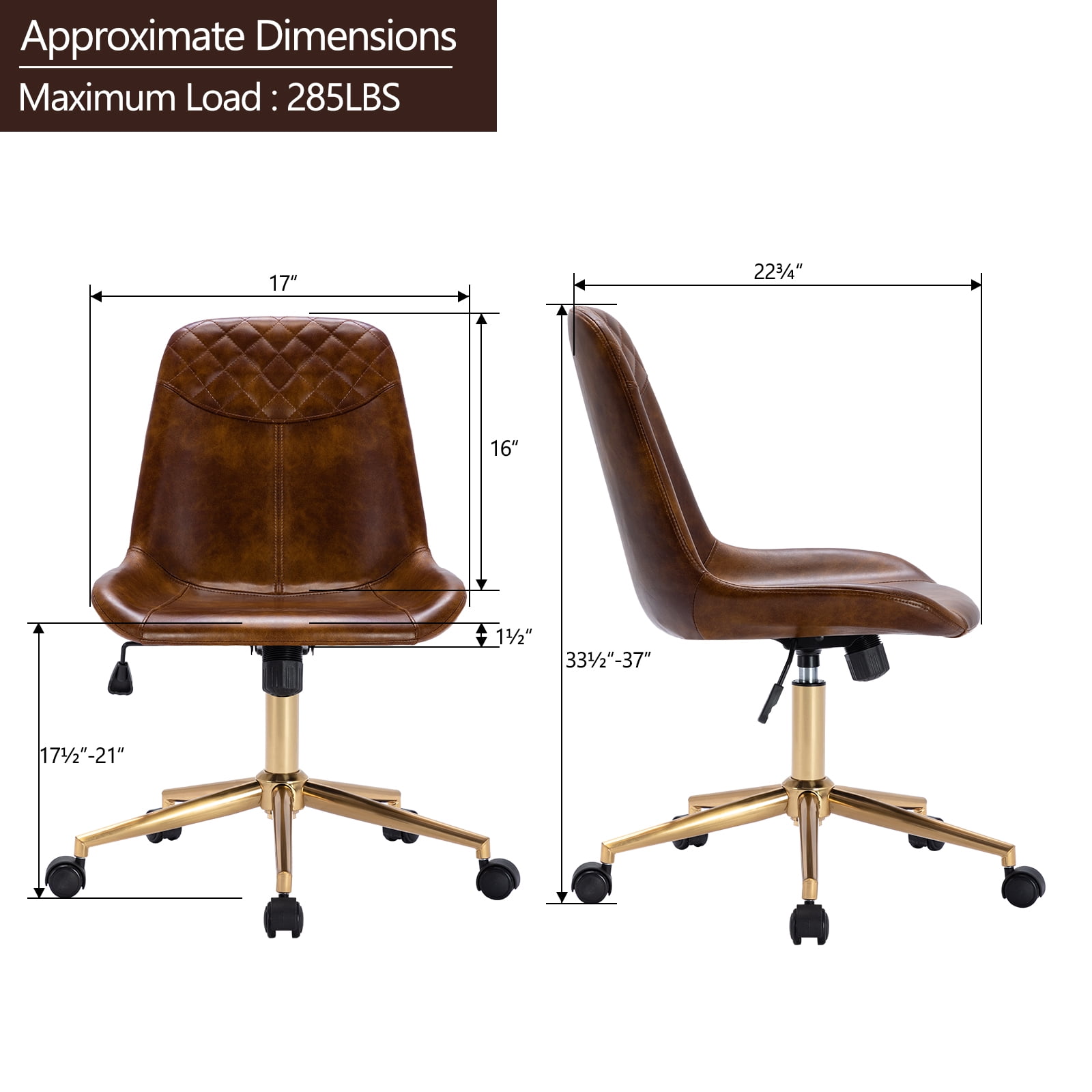 Duhome Office Desk Chair Faux Leather Swivel Computer Chair Adjustable Task Chair with Gold Legs, Yellowish Brown