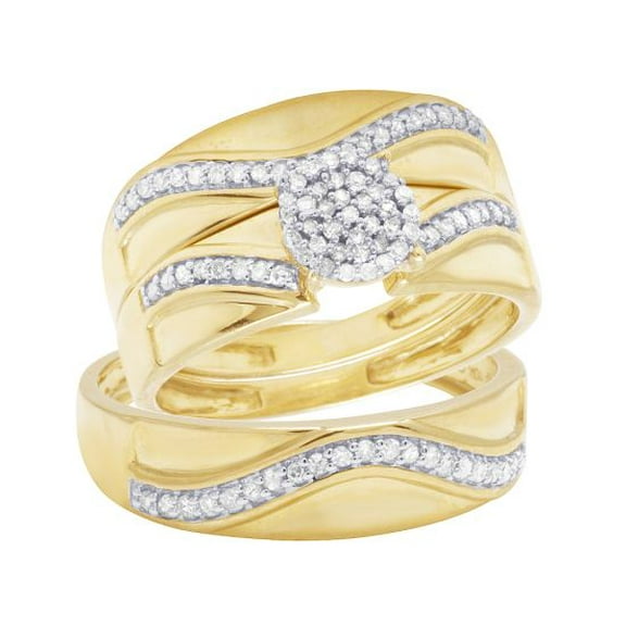 TAAPSEE JEWELS 3PC 14K Yellow Gold Finish Round CZ Bridal Ring Set for Women Engagement & Wedding Bands
