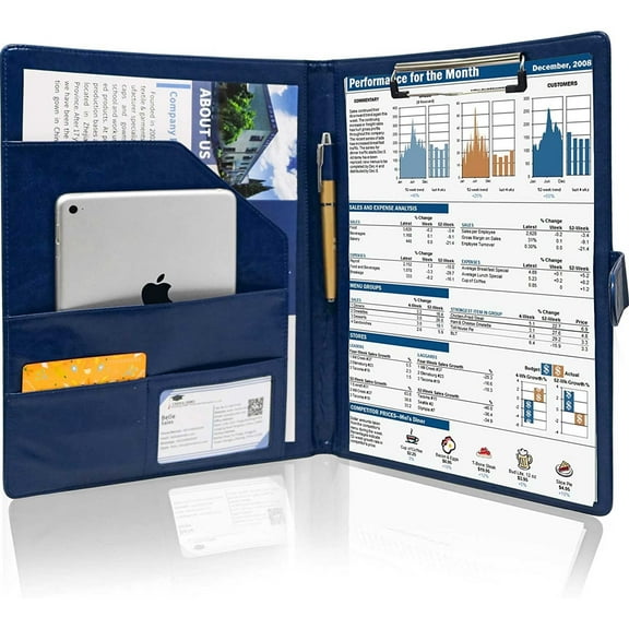 GraduationMall Business Magnetic Closure Padfolio Portfolio File Folder PU Leather for A4 Size Blue