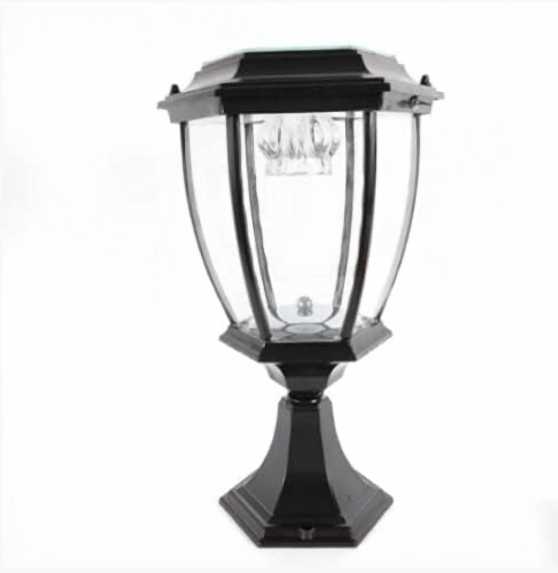 Outdoor Post Solar Light 15.7" H Post Light Fixture Large Exterior Lamp Column Solar Light Lantern with Base Glass Lampshade IP55 Waterproof Pillar Light for Outside(Black)