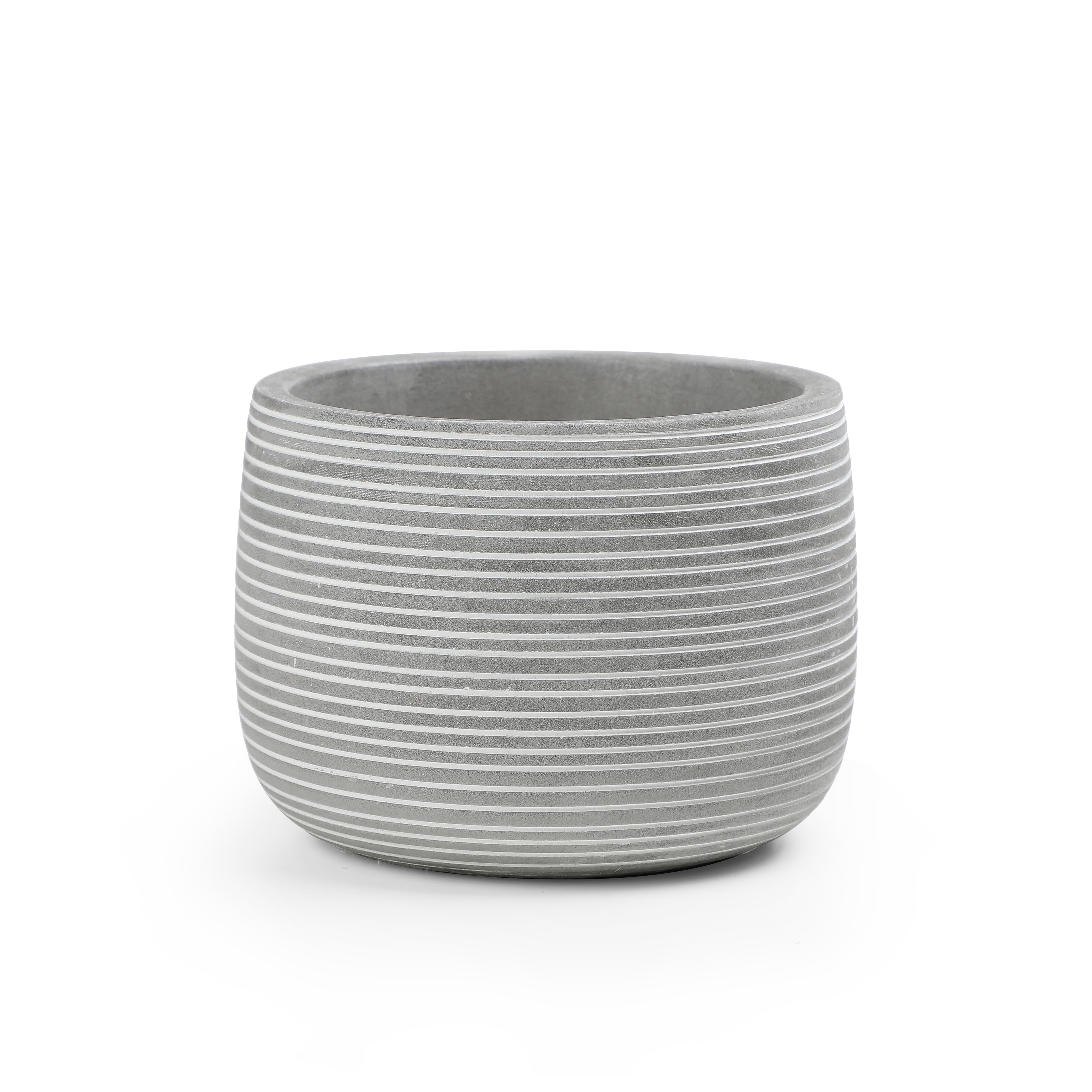 Mainstays Round Gray and White Striped Cement Decorative Pot, 5.7"L x 5.7"W x 4.1"H