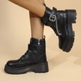 thumbnail image 2 of FRSASU Women's Buckle Chain Decor Platform Chunky Heel Boots Side Zipper Lace Up Non Slip Ankle Boots Black, 2 of 9