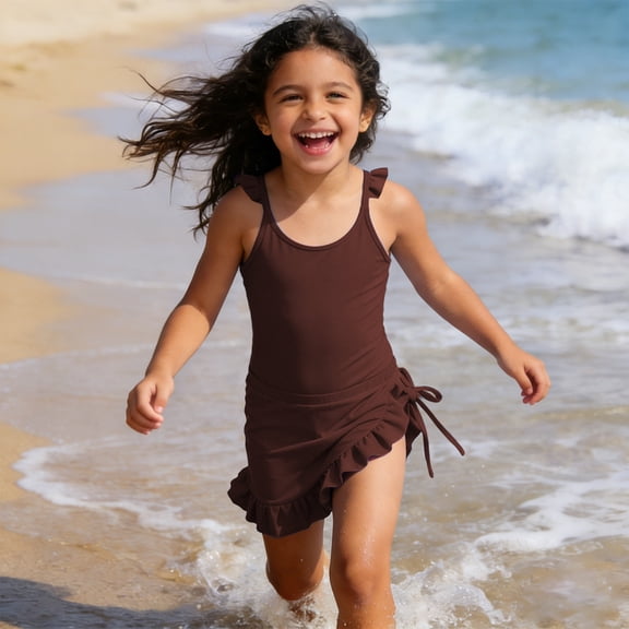 Shachafan Girls Piece Swimsuit With Skirt Solid Color Two Piece Bathing For Toddler Kids 3 Print