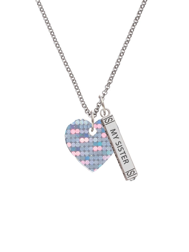 Delight Jewelry Acrylic Small Hologram Heart Silvertone Always My Sister Bar Charm Necklace, 23"