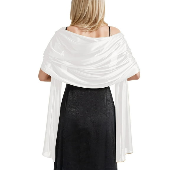 HNMKIU Women's Silk Shawl for Elegant Evening Wear – Graceful Satin Wrap for Party Dress Accessories White,One Size