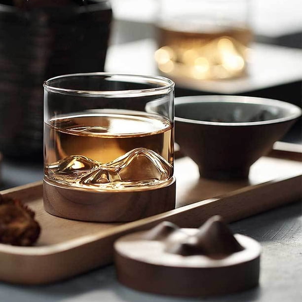 5oz Mountain Wine Glass with Wooden Bottom Whiskey Glasses ...