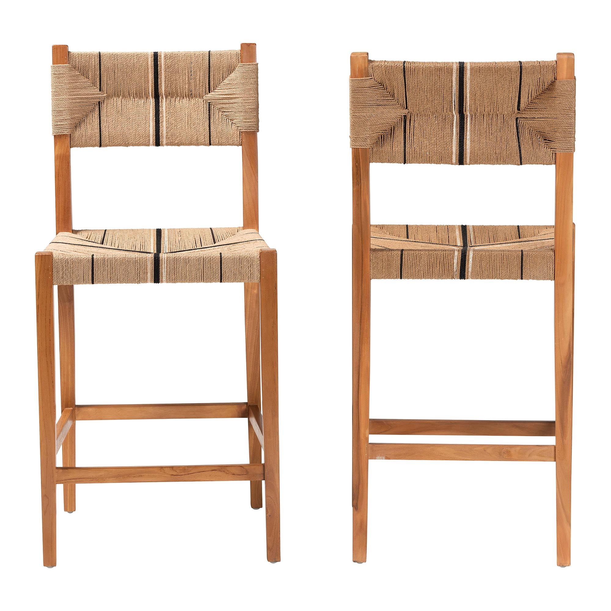 bali & pari Prita Bohemian Paper Loom and Natural Mahogany Wood 2-Piece Bar Stool Set