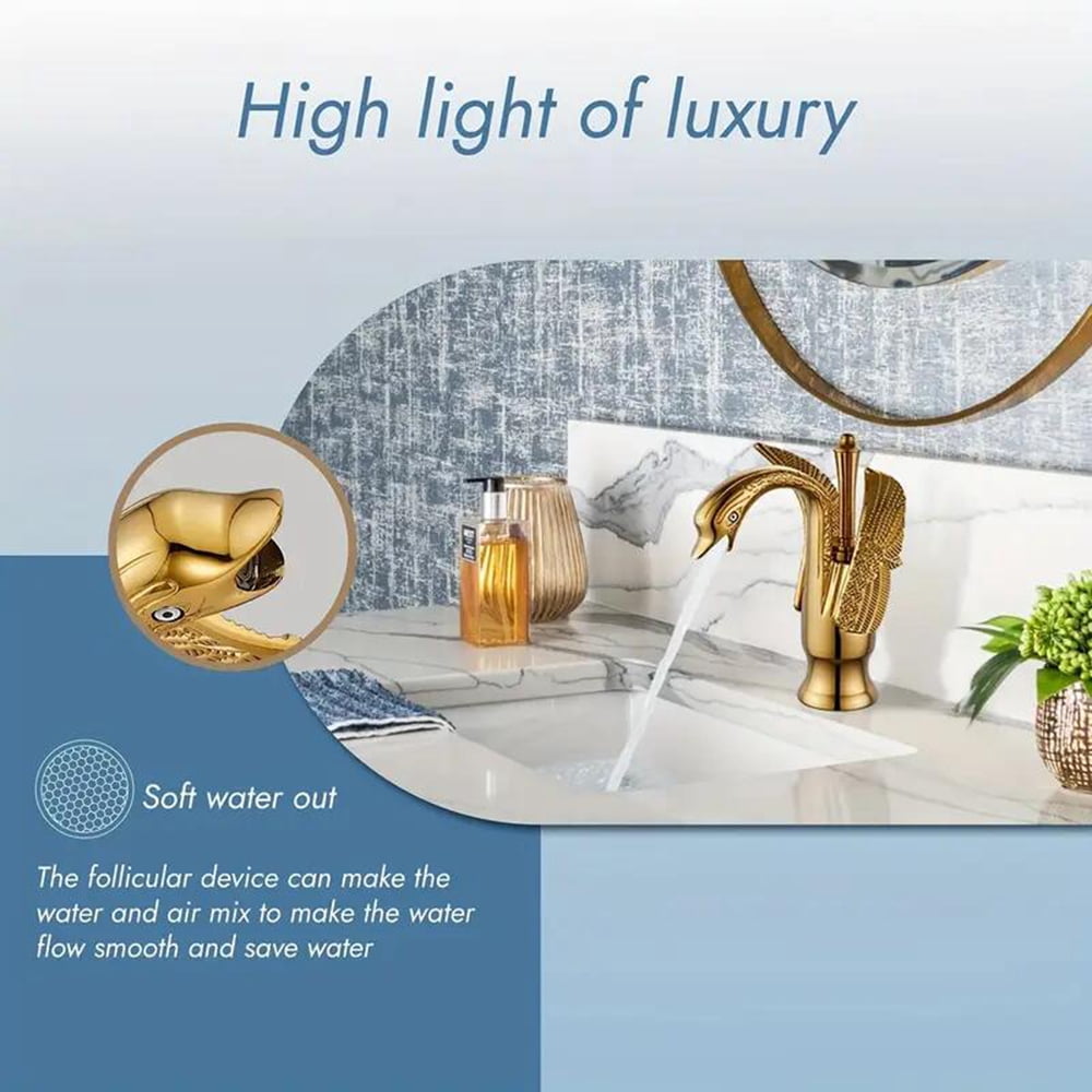 Swan Waterfall Bathroom Sink Faucet Single Hole One Handle Vanity Mixer Tap Gold