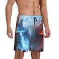 thumbnail image 2 of Kdxio Red And Blue Fire Mountains Print Mens Sleep Shorts Bottoms Soft Comfy Pajama Wear Pants with Drawstring Pockets, 2 of 5