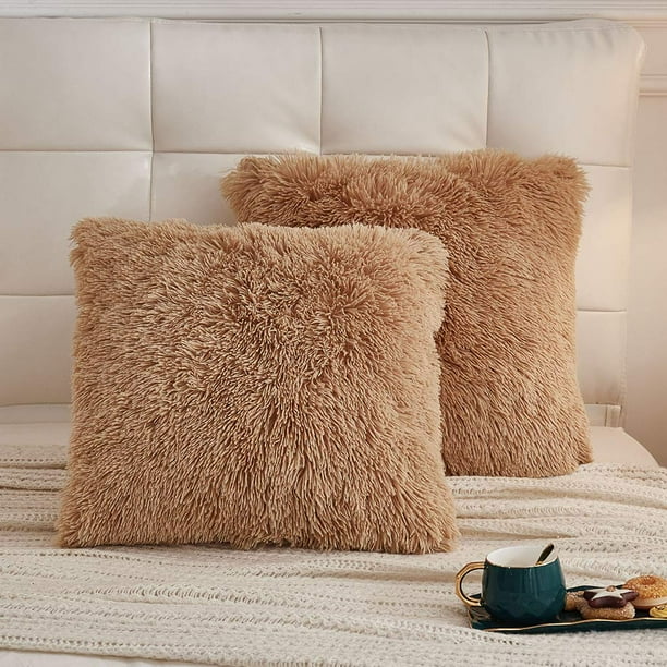 Pack de 2 fundas de almohada de piel sintética de camello de 45 x 45 cm de Liferevo