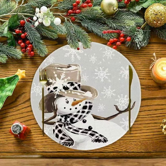 RuiJiao Christmas Snowman Round Placemats, Multicolor Polyester Insulated Table Mats for Holiday Kitchen Decor