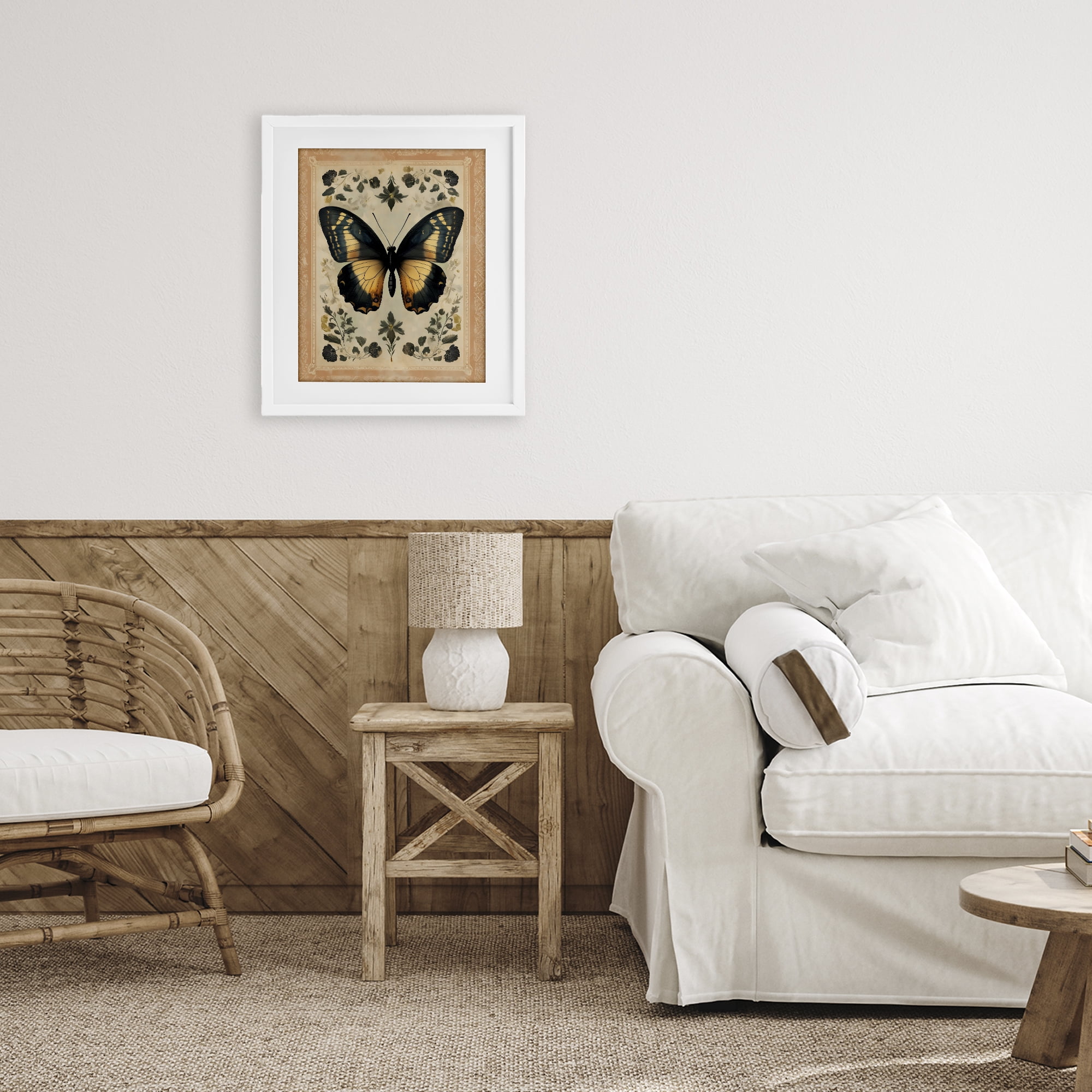 Stupell Industries Vintage Butterfly Botanical Illustration White Framed Print Under Glass, design by Arlington Prints
