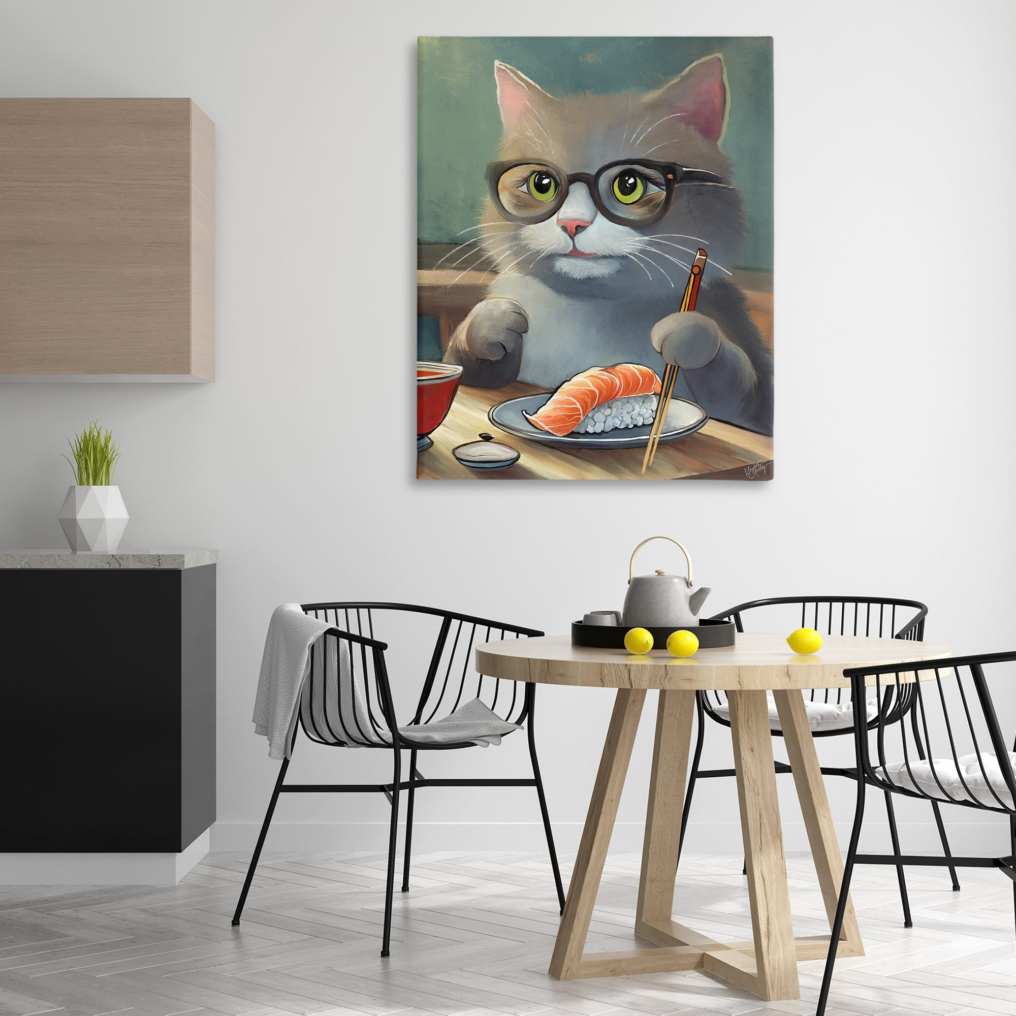 Stupell Industries Cat Eating Sushi Food & Beverage Painting Wrapped Canvas Art Print Wall Art, 36 x 48