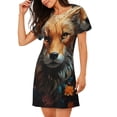 thumbnail image 2 of Rateoe Floral Fox Print Women’s Nightdress – Cozy Cotton Short-sleeved Sleep Shirt, Loose-Fit Sleepwear, Perfect for Relaxing and Sleeping, 2 of 6