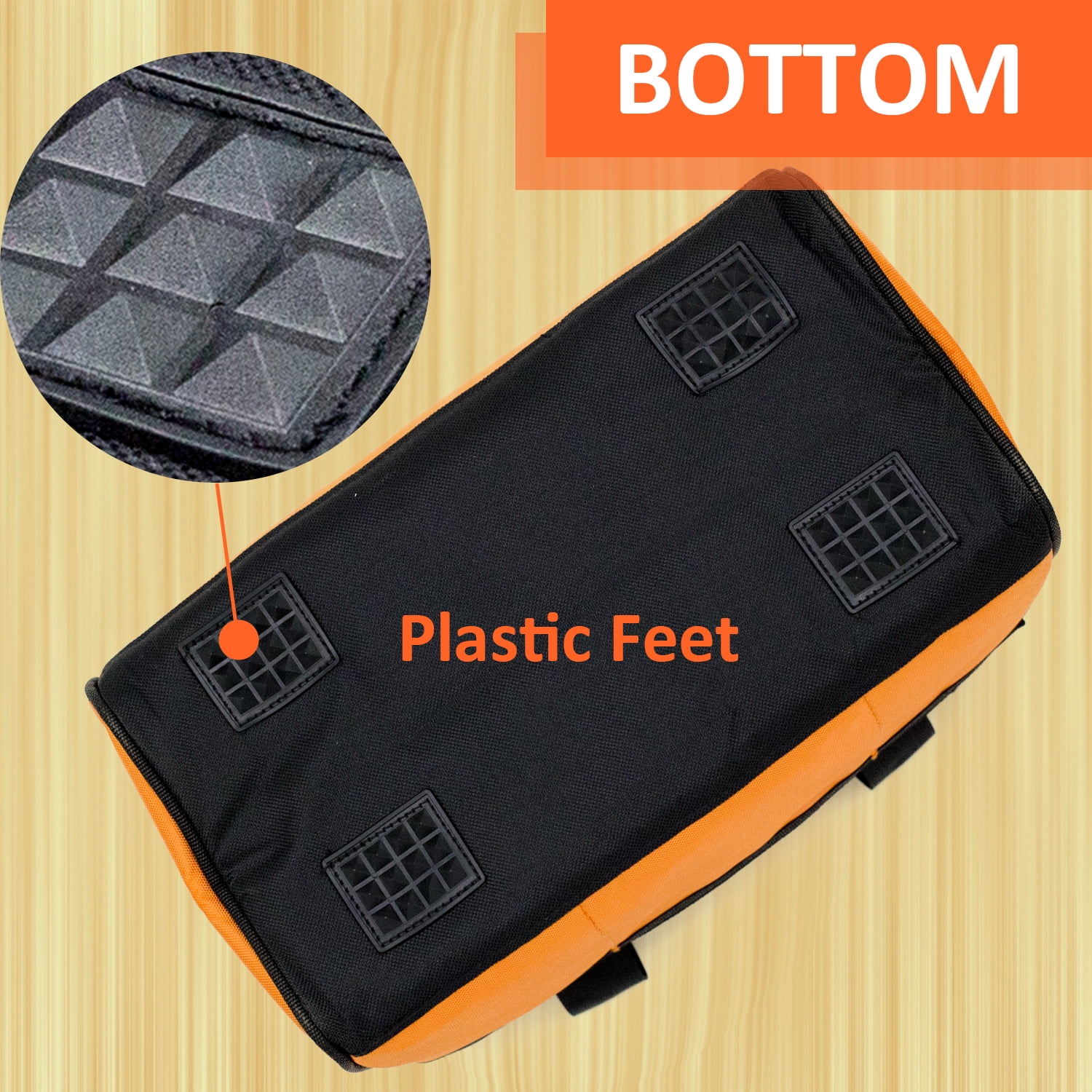 TOPXUAN Tool Bag 16 Inch Molded Plastic Base Heavy Duty Waterproof Orange Tool Organizer Wide Mouth With Shoulder Strap for Power Tools and Hand Tools Oxford Cloth Fabric (16 Pockets)
