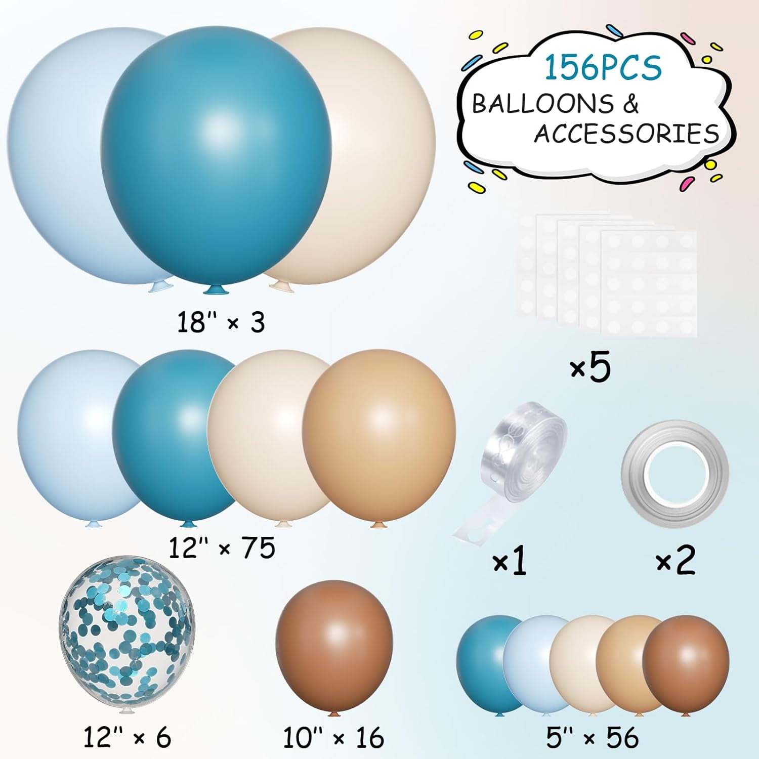 Boho Brown and Blue Balloon Garland Arch Kit, 156Pcs Light Ocean Blue Caramel Brown White Sand Nude Balloons for Birthday Gender Reveal Baby Bridal Shower Wedding Party