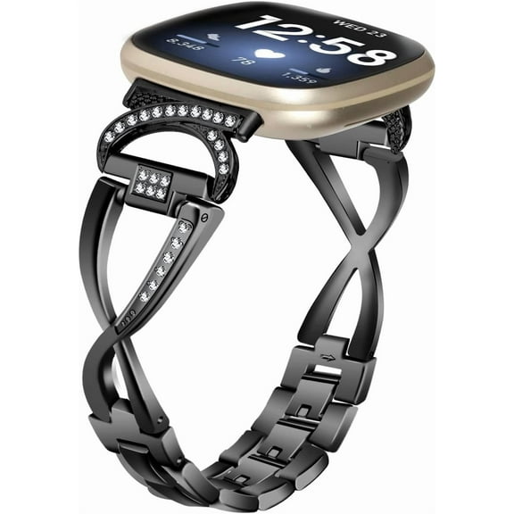 REQO Compatible with Fitbit Sense/Versa 3 Bands for Women Dressy Metal Wristband Strap Accessory Replacement Bands Bracelet Wristbands for Fitbit Sense/Versa 4/Versa 3 Smartwatch