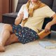 thumbnail image 5 of Balery Spaceships And Stars In Outer Space Pantalones cortos de pijama de punto de algodón para hombre con cinturilla y bolsillos-Large, 5 of 6